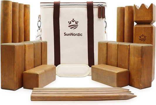 Kubb Yard Game Set, Garden Rubber Wood Outdoor Tossing Game with Canvas Carry Bag, Giant Viking Outdoor Chess Game for Kids, Adults & Backyard Lawn