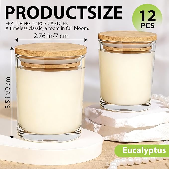 12 PCS 6oz Eucalyptus Scented Pure Soy Wax Aromatherapy Candles | Calming Home Fragrance Gift Box | Bulk Favors for Wedding, Party, Spa & Home Decor