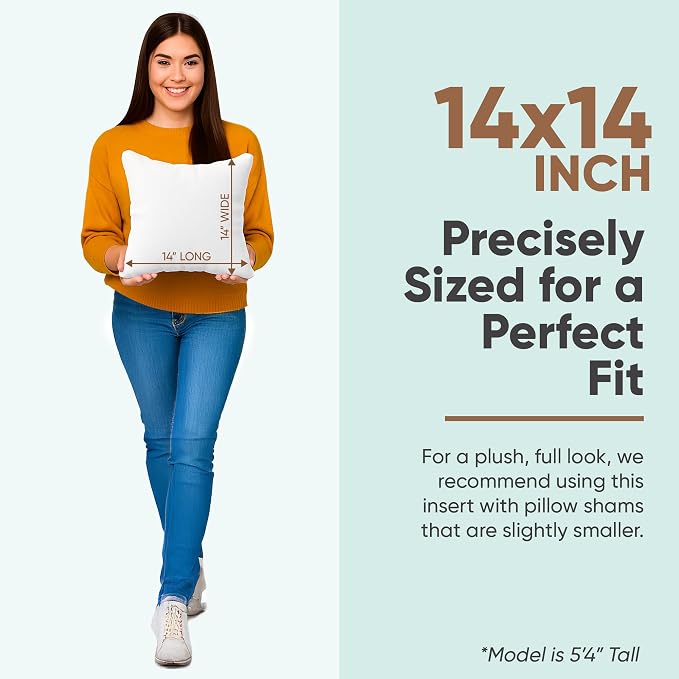 Pillowflex Synthetic Down Pillow Insert 14x14 in - Karate Chop Pillow | Small Square Sham Form, Plush Polyester Cotton Blend, Cloud-Like Comfort, Clump-Resistant Fill, Smooth Elegant Finish