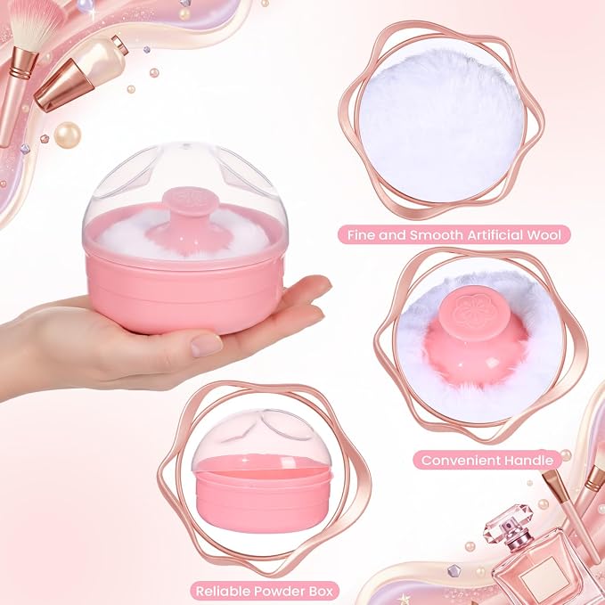 UTENEW Cosmetic Tool Baby Soft Face Body Powder Puff Sponge Box Container Case (Pink)