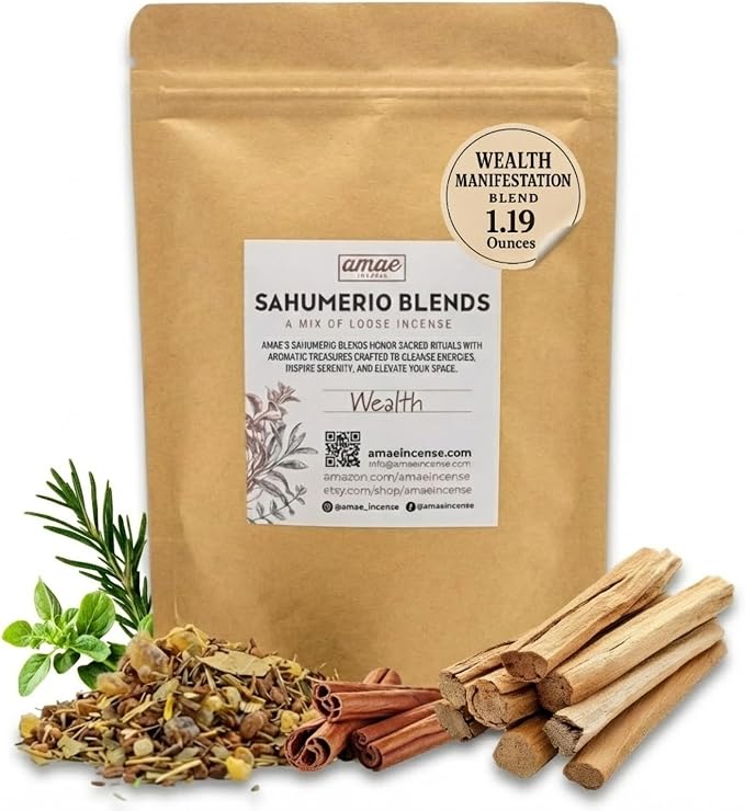 Natural Resin, Herbs & Essence Wealth Manifestation Mix - Blend with Frankincense, Sandalwood, Cinnamon & Copal - Grounding Loose Incense for Abundance Rituals & Meditation - 1.19 oz.