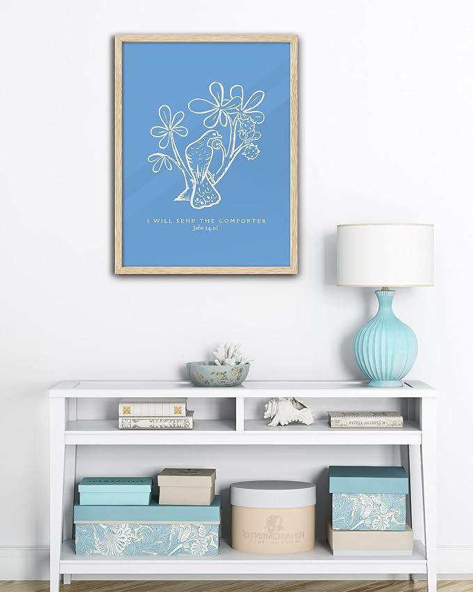 EcoHest 16x20 in John 14:16 I Will Send The Comforter Christian Wall Art | Solid Oak Wood Frame， Canvas Wall Art, Bible Verse Holy Spirit Floral Decor for Bedroom, Living Room, Office, Church, 1Pack