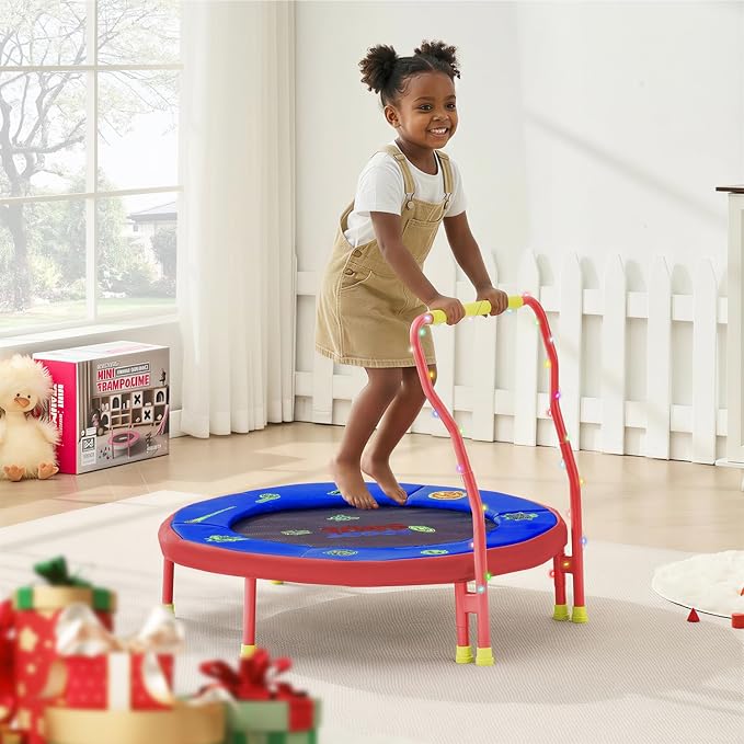 SPORTSOUL Mini Trampoline for Kids 3-6 with Super Safe Foam Handle Bar, 3ft Toddler Trampoline Indoor with No-Gap Cover for Indoor and Outdoor