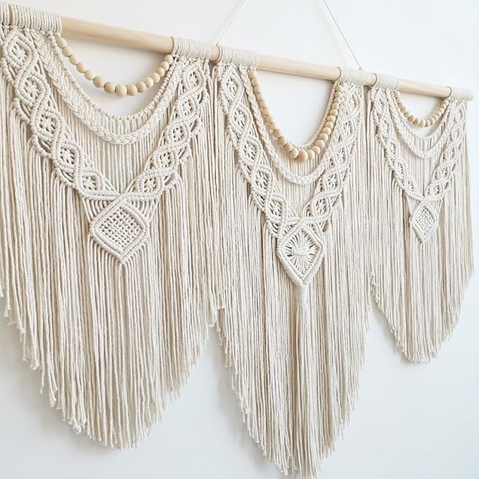 Achart Macrame Wall Hanging Large- Boho Wall Decor- large wall art- Wall Decor Living Room- Macrame Tapestry Boho Decor for Bedroom (Wooden Bead)