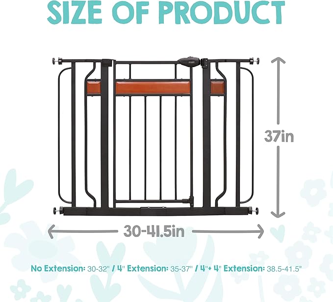 Regalo Safety 37" Extra Tall Baby Gate for Doorways & Bottom of Stairs, Wood Accent Pressure Mounted Gate with Door for Babies, Toddlers & Pets, Tested & Safe for 30 Years, American Designed and Owned