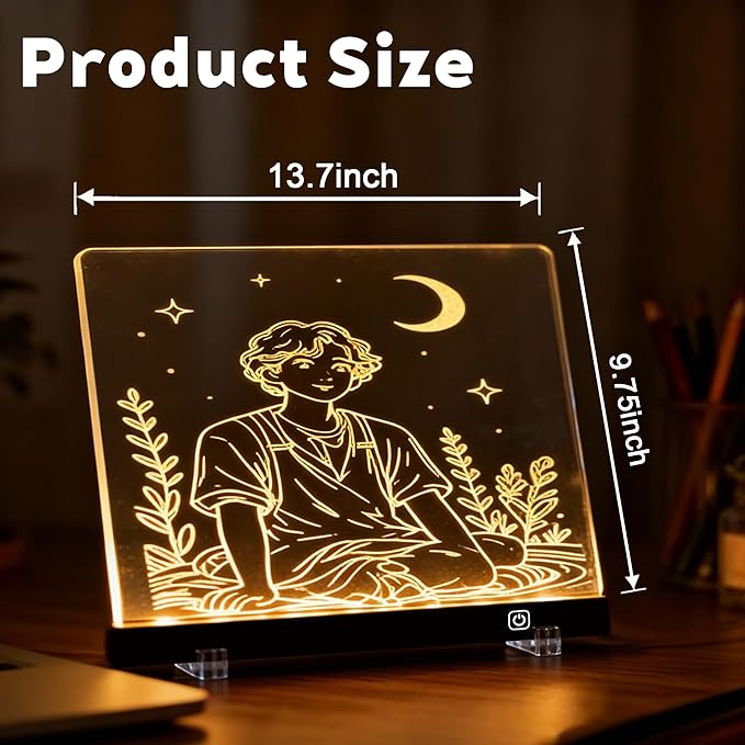 2026 Battery Powered LED Drawing Board for Kids Ages 6+, 13.7"x10" Light Up Dry Erase Note Board with Colors, 7 Color Modes, Portable Acrylic Glow Board with Stand, Markers, Spray Bottle