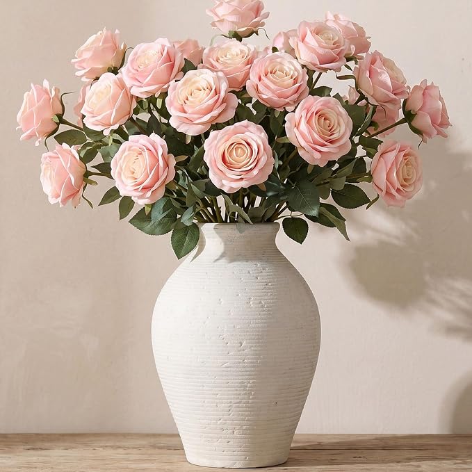 Ceramic Flower Vase Home Decor, 8.6 inch Farmhouse Rustic Vintage Table Vases, Living Room Kitchen Bedroom Decorations for House Book Shelf Office Coffee Desk Dining Fireplace
