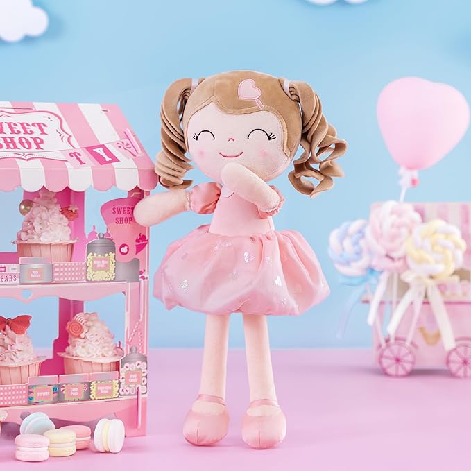 Gloveleya Personalized Baby Doll – Custom Name Plush Girl Doll with Curly Hair & Pink Heart Dress 16", Unique Gift for Birthday, Baby Shower, Christmas & Holiday Keepsake for Toddlers and Little Girls