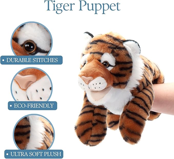 The Petting Zoo Tiger Hand Puppet Stuffed Animal Plushie, Gifts for Kids, Puppetz Animals, Tiger Interactive Puppets Plush Toy 16 Inches