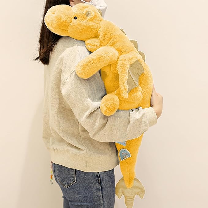ARELUX Large 37in Cute Dragon Stuffed Animals Plush Toy Soft Yellow Pterosaur Plushie Giant Fuzzy Dinosaur Pillow Plushies with Wings Cuddly for Friends Family Member