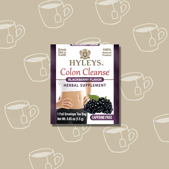 HYLEYS Colon Cleanse Tea, BlackBerry Flavor - 25 Individually Wrapped Herbal Tea Bags - Caffeine Free, Vegan