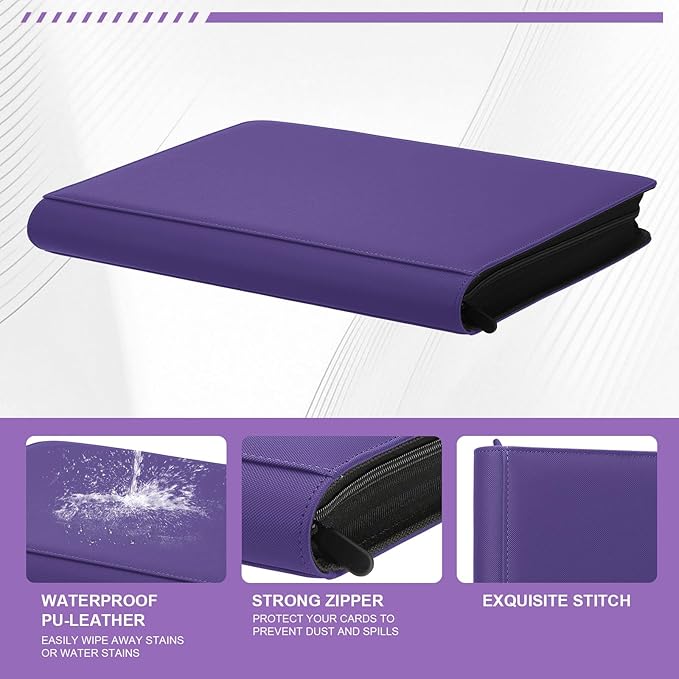 Toploader Binder,Trading Card Binder Storage Hold up 288 Cards 9-Pocket Top Loader Binder with Sleeves for 3"x4" Rigid Toploaders Hard Cases (9Purple6)