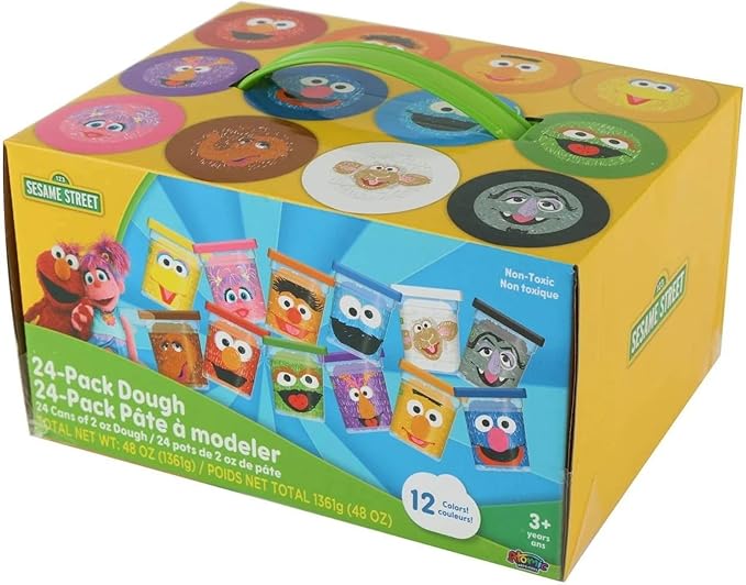 Leap Year Sesame Street 24-Pack of Dough with Carrying Handle, Includes 24 cans of 2oz Dough in 12 Popular Colors, Gift for Kids