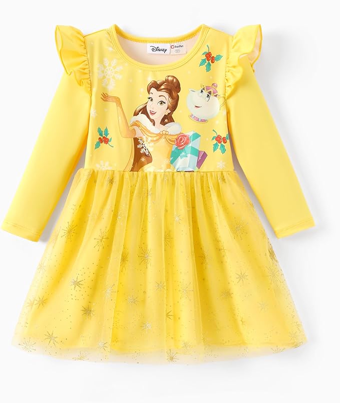 Disney Princess Frozen Minnie Mouse Dress Girls Sparkle Ruffle Tulle Tutu Birthday Party Fall Outfits Clothes Baby to Toddler