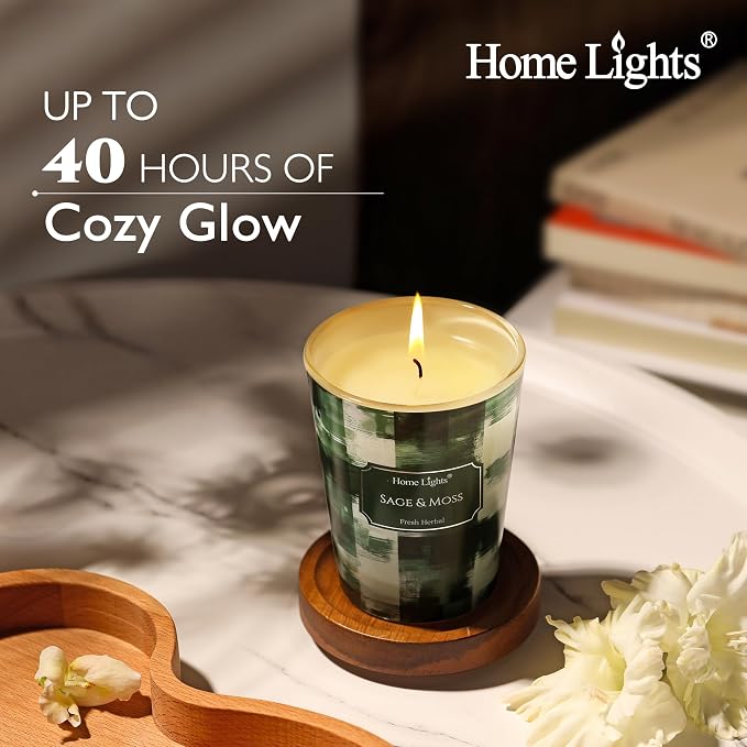 HomeLights Scented Candles for Women & Men, 6.7oz Candle Jars Aromatherapy Single Wick Candle, Ideal for Scandinavian Minimalist Design Home Decor and Gifts, Sage & Moss