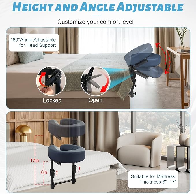 Massage Headrest for Bed, Adjustable Massage Face Cradle at Home, Portable Bed Massage Head Holder, Massage Table Head Rest for Salon Spa, Face Down Pillow After Eye Surgery, Blue