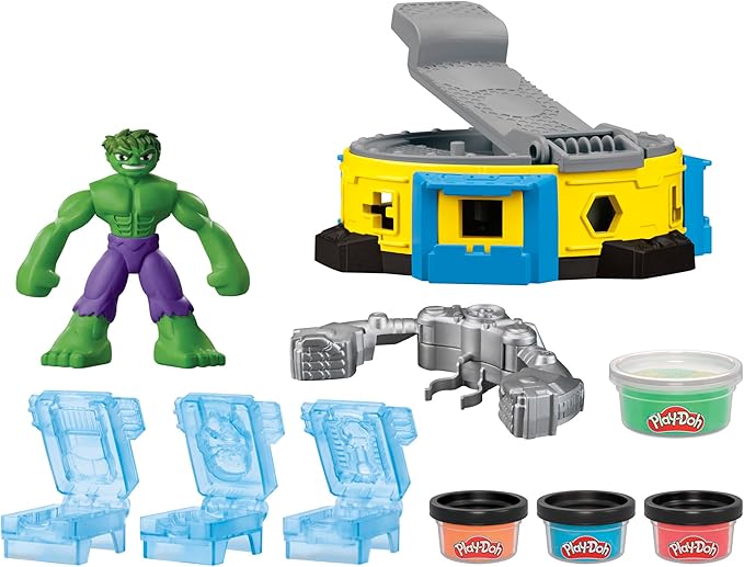 Play-Doh Marvel Hulk Smash & Squish Kids Playset with Bendy Action Figure and Accessories, Imagination Toys for Boys and Girls 4 and Up