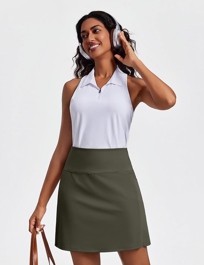 PINSPARK 19" Knee Length Skorts for Woman with Pockets UPF 50+ Golf Skirts | 4 Pockets, Built-in Shorts, High Waisted & Tummy Control, Moisture-wicking for Golf Athletic Tennis Workout Casual