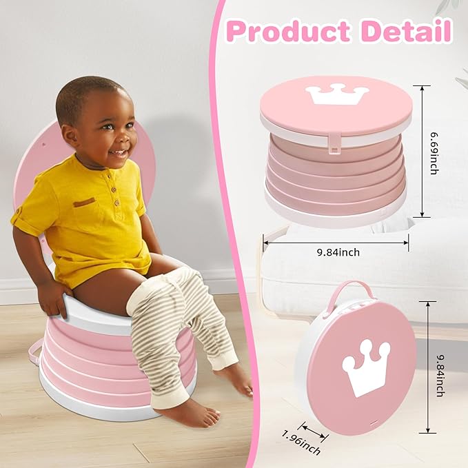 2025 Upgraded Portable Potty Training,Foldable Toilet,Travel Potty for Toddler, Apply to Seat Emergency Toilet for Camping, Outdoor,Car, Indoor, Including 3 rolls of garbage bags(Pink)