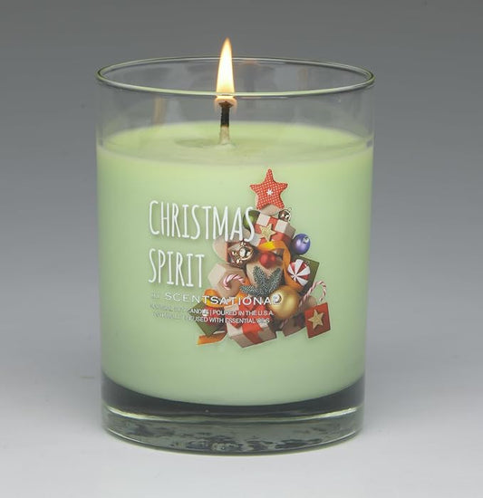 Scentsational Christmas Spirit Scented Soy Candle, 11 oz, Natural Essential Oils, 50-60 Hour Burn Time, Gift Bag Included