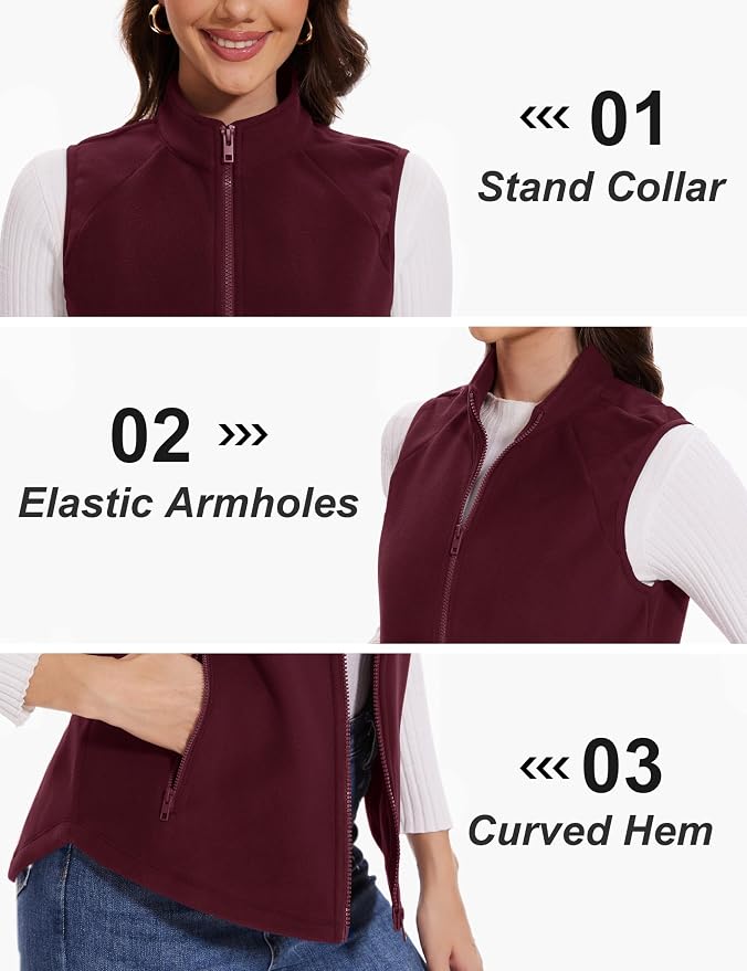 MAGCOMSEN Women's Fleece Vest with Zipper Pockets Zip Up Sleeveless Jackets Lightweight Soft Warm Polar Vest Outerwear