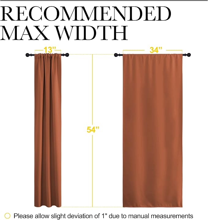 NICETOWN Blackout Curtains and Drapes - Thermal Insulated Solid Rod Pocket Blackout Draperies/Panels (Burnt Orange, 1 Pair, 34 by 54 inches)
