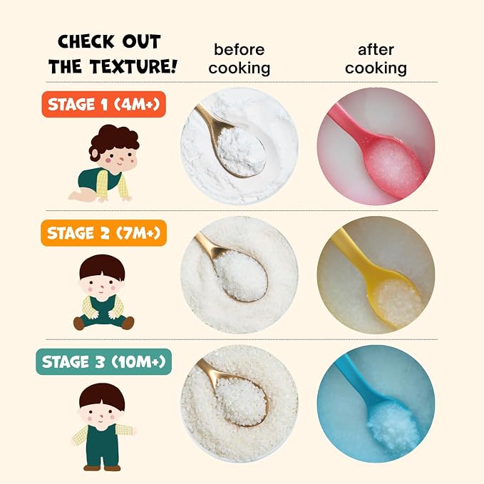 BARI Organic Baby Rice Porridge – Stage 3 – For Babies 10+ Months | USDA Organic, Heavy Metal Tested, Korean Rice Cereal, No Added Sugar, Gluten-Free | 7.3 oz (10 Packets)