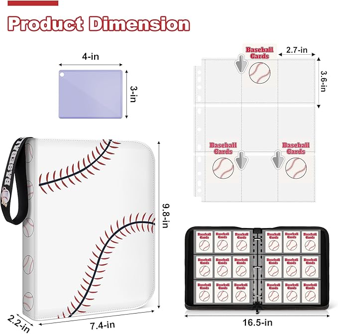 Mlikero Baseball Card Binder 720 Pocket, Trading Card Binder with Display Design, Premium Card Holder with Sports Pattern Wristband, Compatible with Topps Baseball Cards 2025