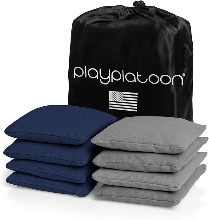 Play Platoon Cornhole Bags Weather Resistant- Set of 8 Regulation Bean Bags for Tossing- Official Professional Size & Weight Corn Hole Bags Two Color All Weather Cornhole Beans Bag Set with Tote Bag