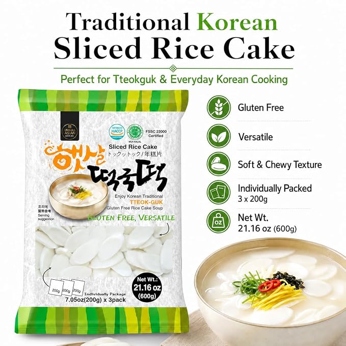 Unha's Korean Sliced Oval Rice Cakes, Tteokguk Tteok, 42.32 oz 2 Pack | 2 pack sliced oval rice cakes for tteokguk soup
