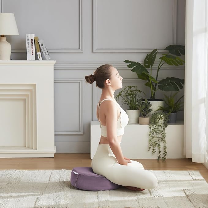 Meditation Cushion Bolster Pillow for Restorative Yoga – Supportive Cushion for Meditation, Pilates, and Relaxation – Filled with Buckwheat Hulls - Removable Cover