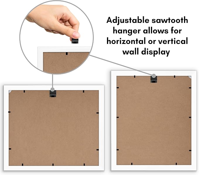 Americanflat 10x12 Picture Frame - Matted to 8x10 - Engineered Wood - White | Shatter-resistant glass, hangs vertical or horizontal, sawtooth hangers included, use with or without mat