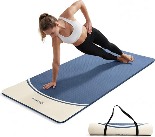 EaseUp Extra Thick Yoga Mat -2/5 inch (10MM), 72.8x31.5" Extra Long-Wide, Professional TPE Non-slip yoga mats for Yoga,Exercise, Workout,Pilates and Fitness, with strap