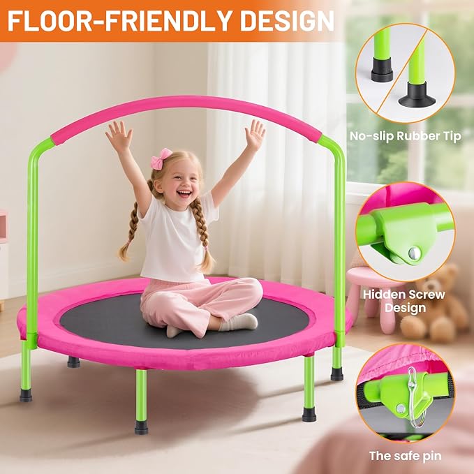 Ativafit 36inch Elastic Band Big Handle Toddler Trampoline for Kids Ages 2-6 Indoor Outdoor Mini Trampoline with Safety Padded Cover Fun for Kids