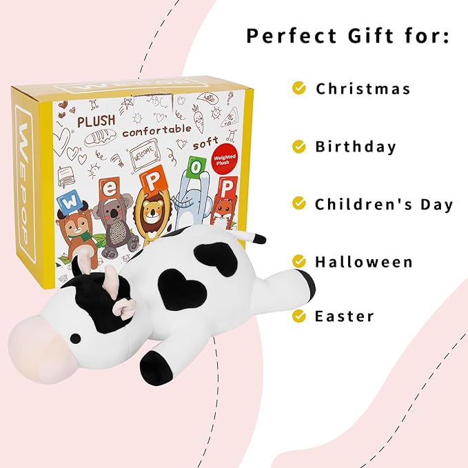 Cow Weighted Plush, 24" 4.2 lbs Weighted Stuffed Animals, Cute Cow Plush Toy Pillow Gifts for Kids and Adults
