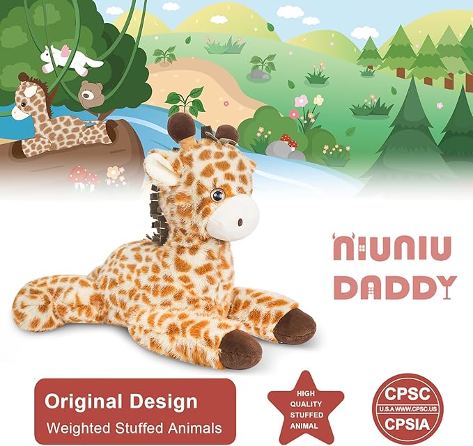 Niuniu Daddy 20" | 3.3 Pound Weighted Giraffe Stuffed Animals for Adults Kids, Giant Weighted Giraffe Plush Toy with Soft Fur, Big Large Fluffy Body Pillow for Large Cute Present Christmas Birthday