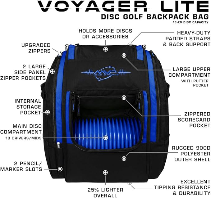 MVP Disc Sports Voyager Lite Backpack Disc Golf Bag (Choose Your Favorite Color)