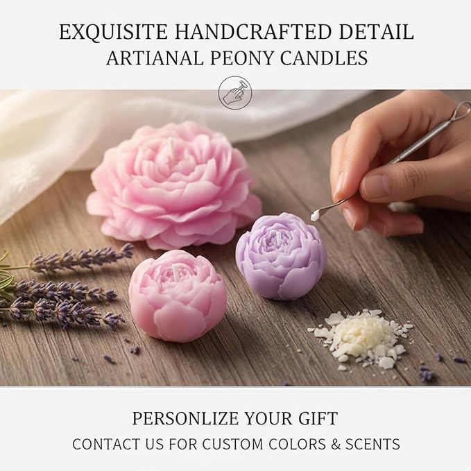 Flower Candles, Scented Floral Candle Rose Peony Shaped(Purple) | 6-Pack Handmade Aromatherapy for Spa Party Wedding Home Decor
