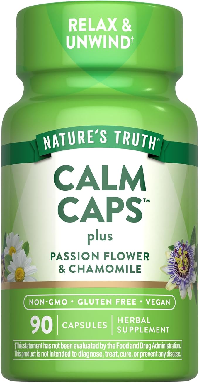 Nature's Truth Calm Caps | 90 Capsules | with Passion Flower and Chamomile | Vegan, Non-GMO & Gluten Free Supplement