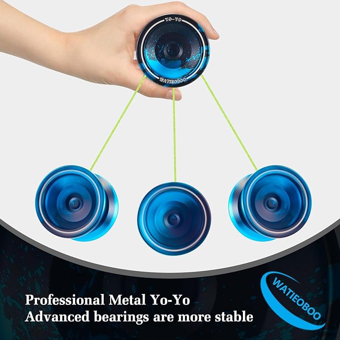 WATIEOBOO yoyo Professional, Metal Responsive Yoyo for Kids Unresponsive Yoyos for Adults with Unresponsive Bearings Kits, Glove and 10 Replacement Yo-yos Strings - Black Blue