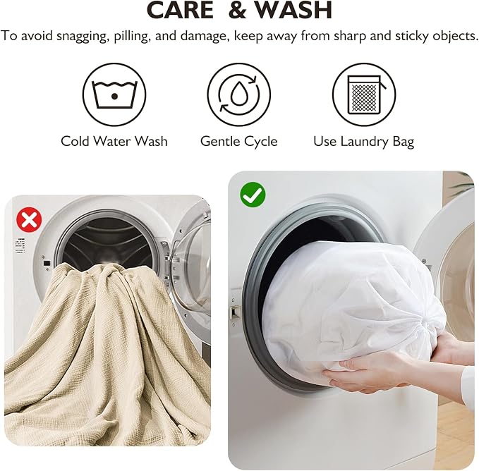 EMME Cotton Blanket Queen Size for Bed Soft Muslin Bed Blankets 90"x90" Beige Lightweight Breathable Bedspread Coverlet All Season Gauze