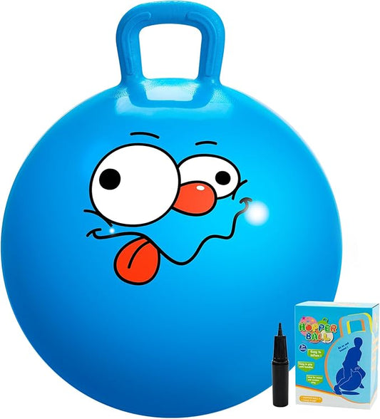 U&C Planet Hopper Ball 20 inches Bouncy Ball with Handle for Kids Age 5-9 Hoppity Hop Sit and Bounce Jumping Hopping Toy with Pump and Gift Box Great Gift for Birthday Christmas, Blue