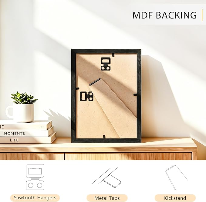 PEALSN 5x7 Picture Frame Set of 6, Black Woodgrain with HD Plexiglass | Modern Gallery Wall with Vertical and Horizontal Wall Mounting or Tabletop Display Options for Photos,Posters and Artwork