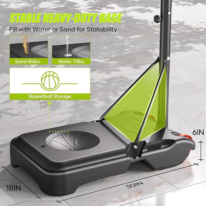 Asbest Kids Basketball Hoop Outdoor, 5.08-7 FT Adjustable Height, Portable Basketball Hoop for Kids in Backyard, Driveway and Indoor, Shatterproof PC Backboard