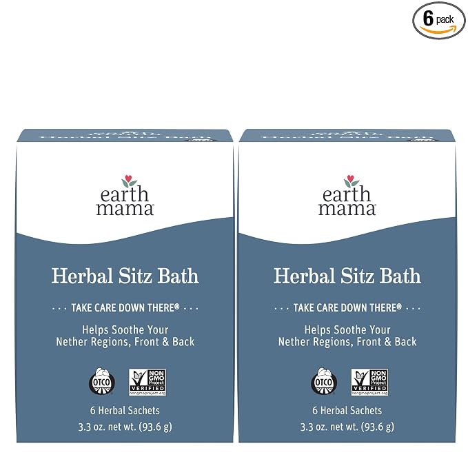 Earth Mama Herbal Sitz Bath | Pregnancy & Postpartum Essentials, Soothing Sitz Bath for Hemorrhoids with Witch Hazel, & Calendula, 6-Count (2-Pack)