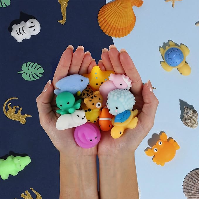 Sea & Safari Squishy Toys 50pcs – Collectible Mochi Fidget Toys in Blind Bags | Sea & Land Animal Shapes | Storage Tote, Playmat, Collector’s Guide | Party Favors, Sensory, Classroom Prizes