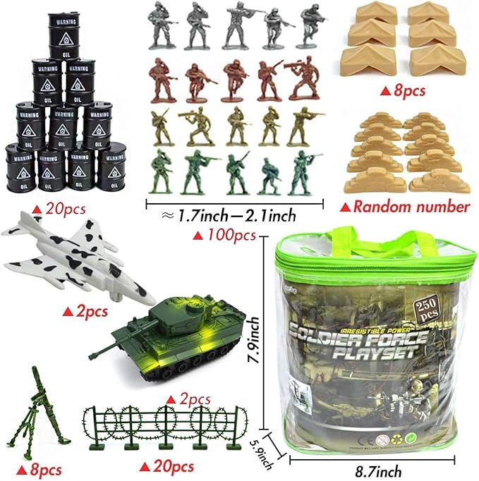3 otters 250PCS Army Men Military Set, Action Figures with Army Accessories, Toys Gifts for Toddler Kids Boys Ages 3+