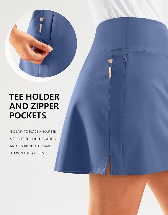 16" Golf Skirt with 2 Zipper Pockets | Tee Holder, Mesh Shorts, High Waisted, Casual, Pickleball, Athletic, Tennis, Skorts for Women