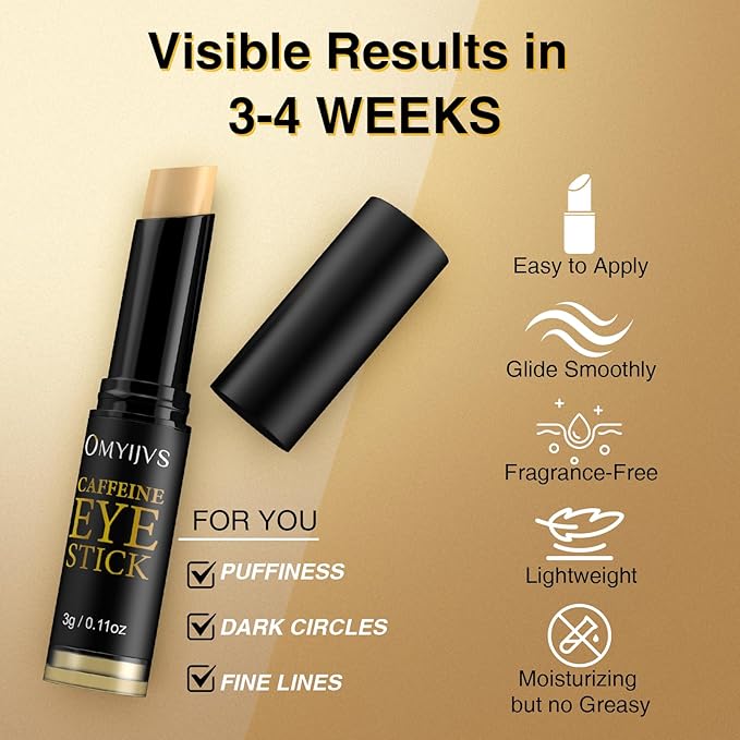 Caffeine Eye Cream Stick, Eye Cream for Anti-Aging Dark Circles Puffiness Bags, and Wrinkles - Gentle Under Eye Cream for Sensitive Skin, Smooths Fine Lines