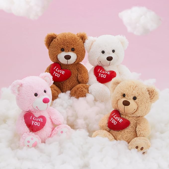 MaoGoLan Small Teddy Bear with Red Heart, 12" I Love You Valentines Teddy Bear Stuffed Animal,Velvet Red Heart Bear Gift for Kids,Girlfriend,Wife